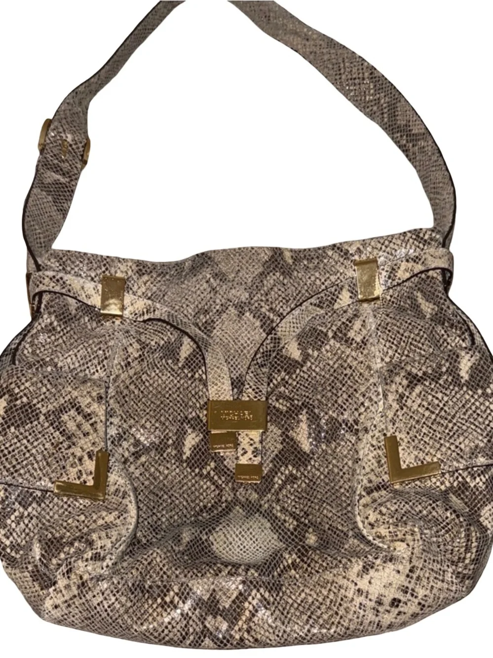 Michael Kors Vintage Python Embossed Leather Hobo Shoulder Bag Fall 26 #010